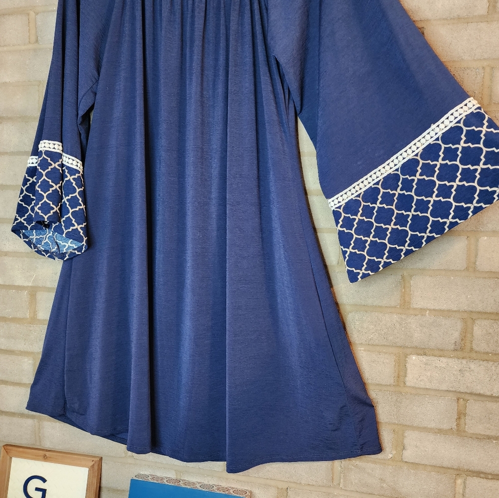 2 B Together Boho Dress With Bell Sleeves Blue Women's Dress - Picture 2 of 6